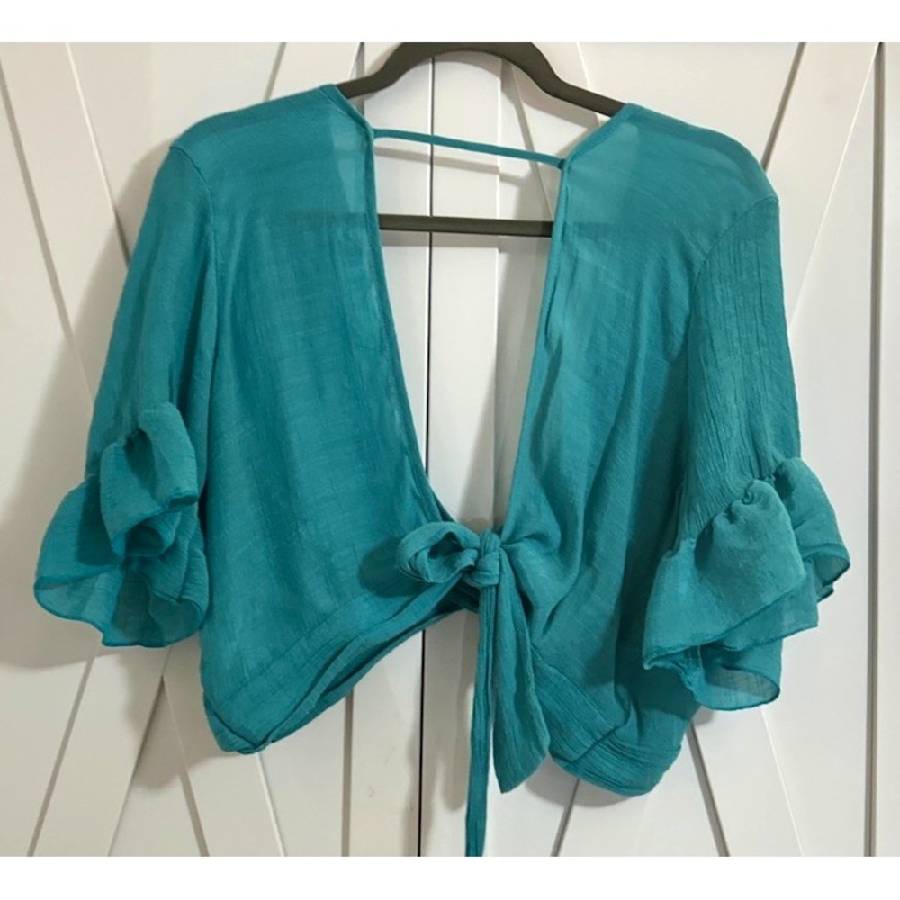 Women's Teal Solid Wide-Leg Pants Size XL Regular Fit Casual Trouser Style
